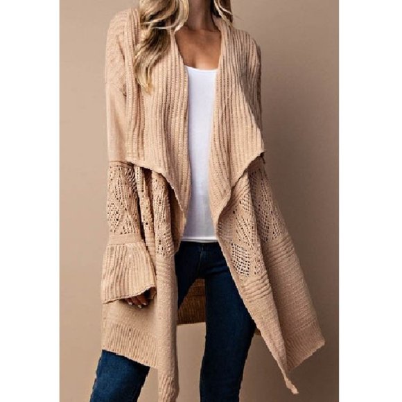 Glam Girl Fashion Sweaters - NWT Texture Mix Long Cardigan w/Trumpet Sleeves